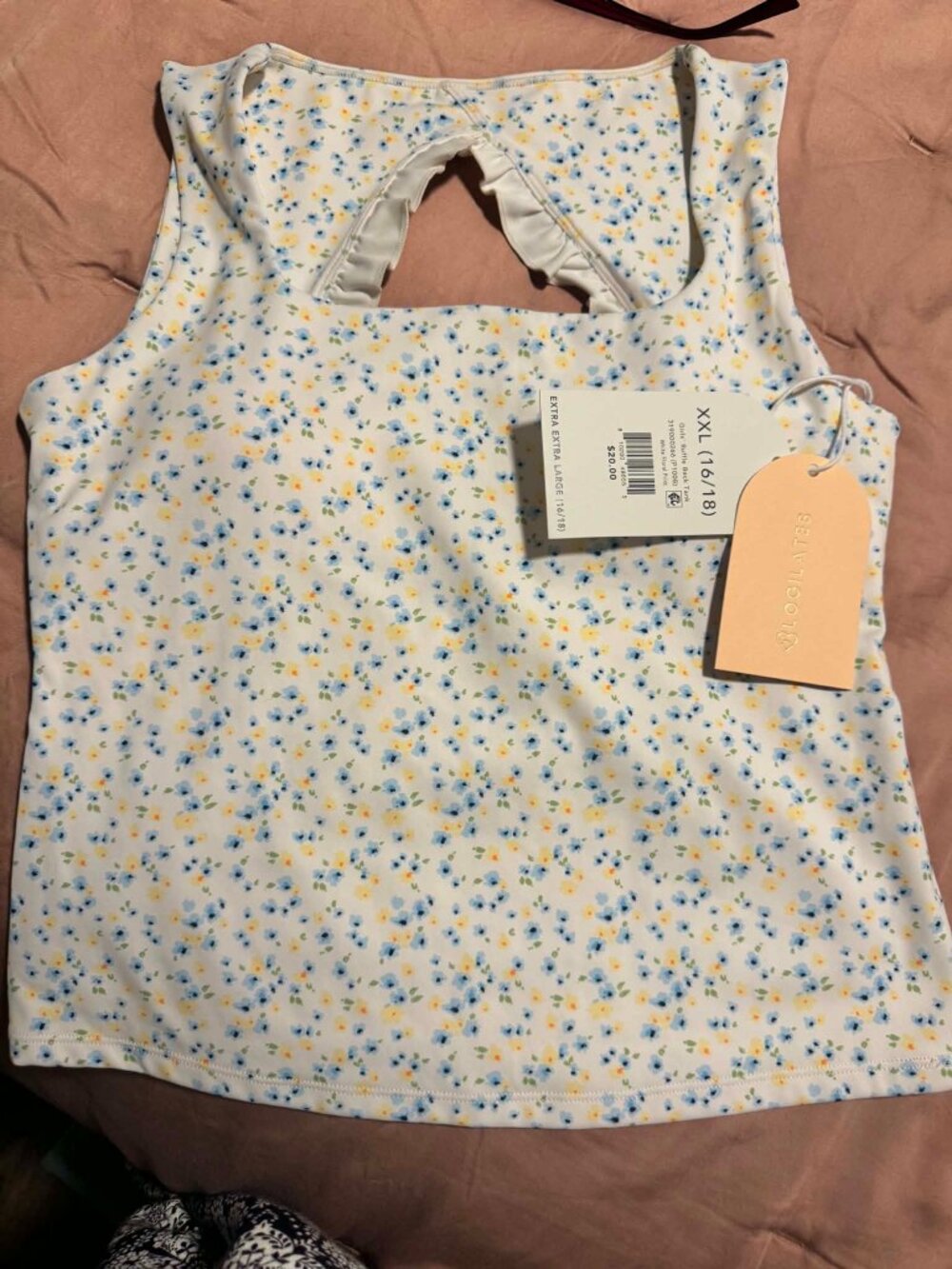 BLOGILATES GIRLS RUFFLE BACK FLORAL TANK TOP SIZE XXL 16-18